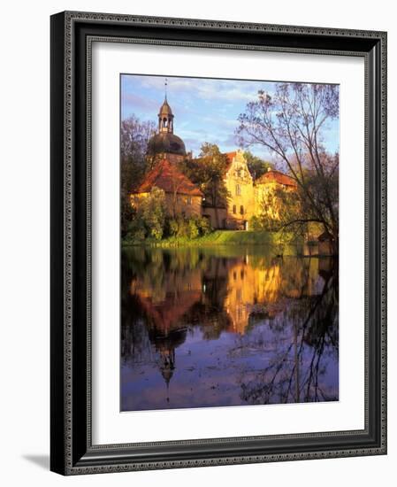 Sunset Rays on Straupe Castle and Reflection Pond, Gauja National Park, Latvia-Janis Miglavs-Framed Photographic Print