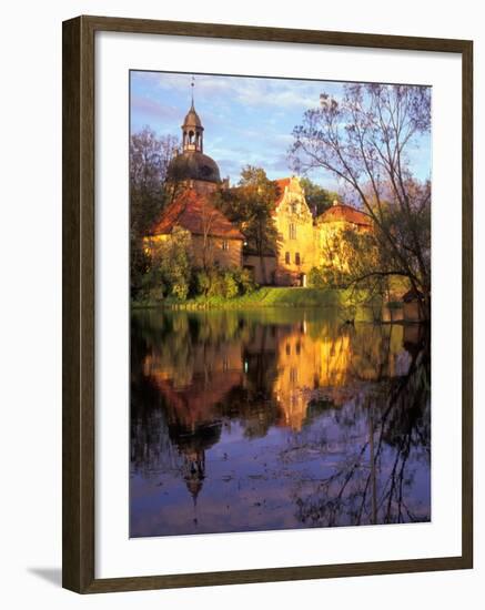 Sunset Rays on Straupe Castle and Reflection Pond, Gauja National Park, Latvia-Janis Miglavs-Framed Photographic Print