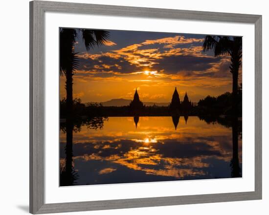 Sunset reflected in the infinity pool at Aureum Palace Hotel, Bagan, Mandalay Region, Myanmar-null-Framed Photographic Print