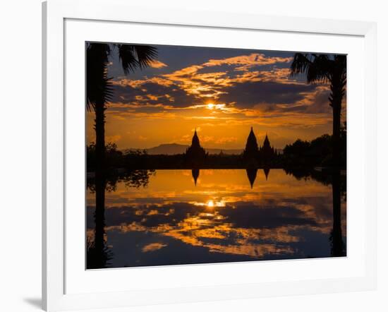 Sunset reflected in the infinity pool at Aureum Palace Hotel, Bagan, Mandalay Region, Myanmar-null-Framed Photographic Print