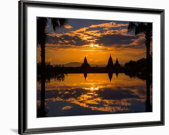 Sunset reflected in the infinity pool at Aureum Palace Hotel, Bagan, Mandalay Region, Myanmar-null-Framed Photographic Print