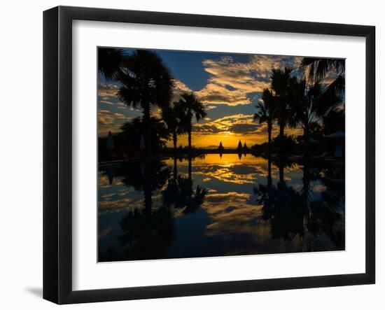 Sunset reflected in the infinity pool at Aureum Palace Hotel, Bagan, Mandalay Region, Myanmar-null-Framed Photographic Print