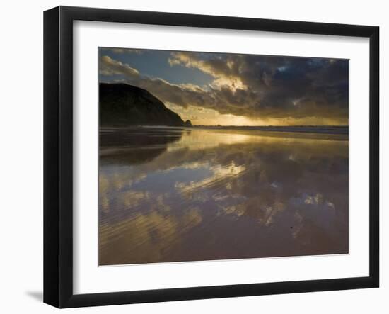 Sunset Reflected in Tidal Wash, Praia Do Castelejo Beach Near Vila Do Bispo, Algarve, Portugal-Neale Clarke-Framed Photographic Print