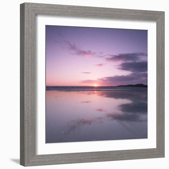 Sunset Reflected in Wet Sand and Sea on Crackington Haven Beach, Cornwall, England, UK, Europe-Ian Egner-Framed Photographic Print