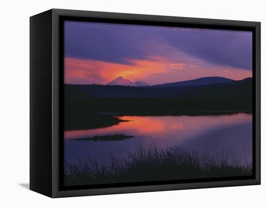 Sunset Reflecting in Upper Klamath Lake with Mt. Shasta, Upper Klamath National Wildlife Refuge-Steve Terrill-Framed Premier Image Canvas