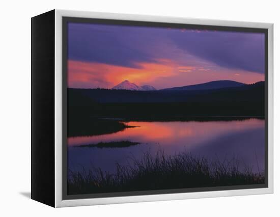 Sunset Reflecting in Upper Klamath Lake with Mt. Shasta, Upper Klamath National Wildlife Refuge-Steve Terrill-Framed Premier Image Canvas