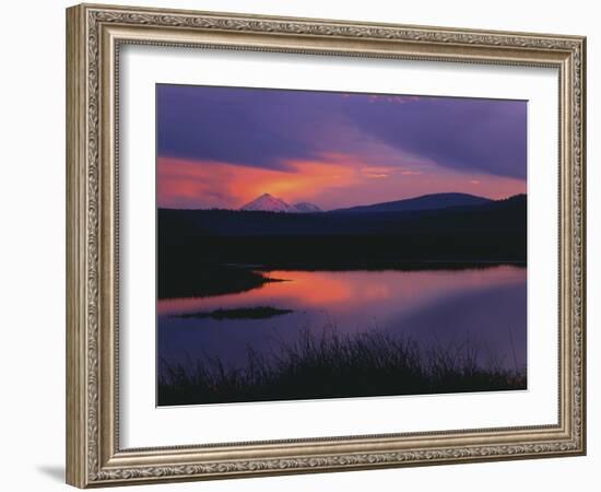 Sunset Reflecting in Upper Klamath Lake with Mt. Shasta, Upper Klamath National Wildlife Refuge-Steve Terrill-Framed Photographic Print