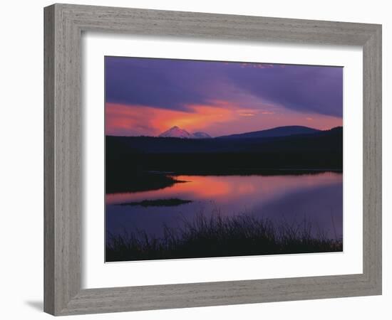 Sunset Reflecting in Upper Klamath Lake with Mt. Shasta, Upper Klamath National Wildlife Refuge-Steve Terrill-Framed Photographic Print