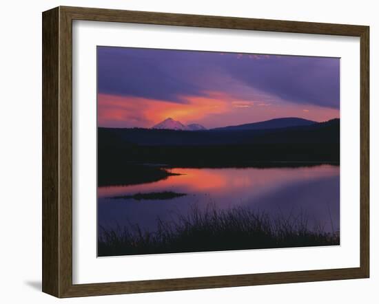 Sunset Reflecting in Upper Klamath Lake with Mt. Shasta, Upper Klamath National Wildlife Refuge-Steve Terrill-Framed Photographic Print