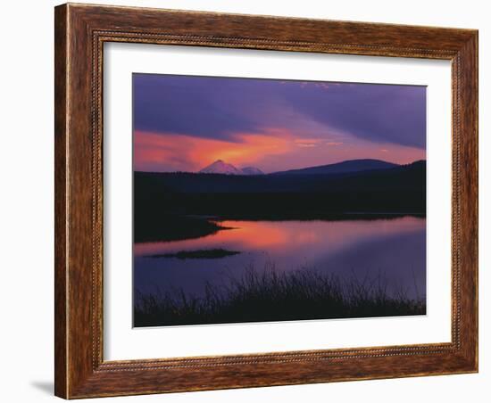 Sunset Reflecting in Upper Klamath Lake with Mt. Shasta, Upper Klamath National Wildlife Refuge-Steve Terrill-Framed Photographic Print