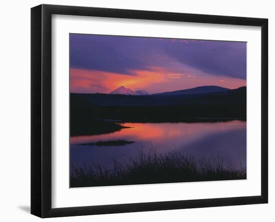 Sunset Reflecting in Upper Klamath Lake with Mt. Shasta, Upper Klamath National Wildlife Refuge-Steve Terrill-Framed Photographic Print