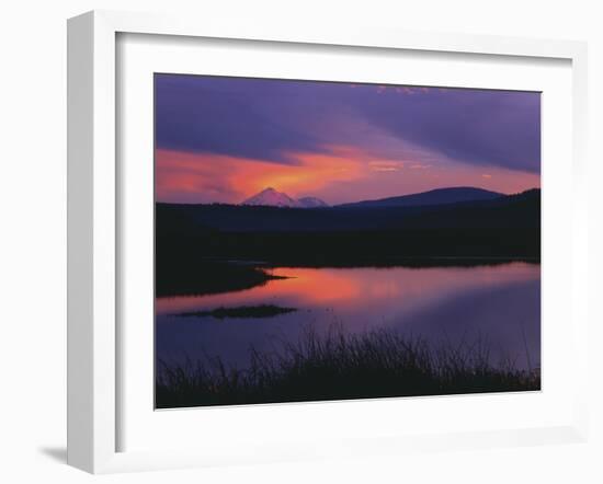 Sunset Reflecting in Upper Klamath Lake with Mt. Shasta, Upper Klamath National Wildlife Refuge-Steve Terrill-Framed Photographic Print