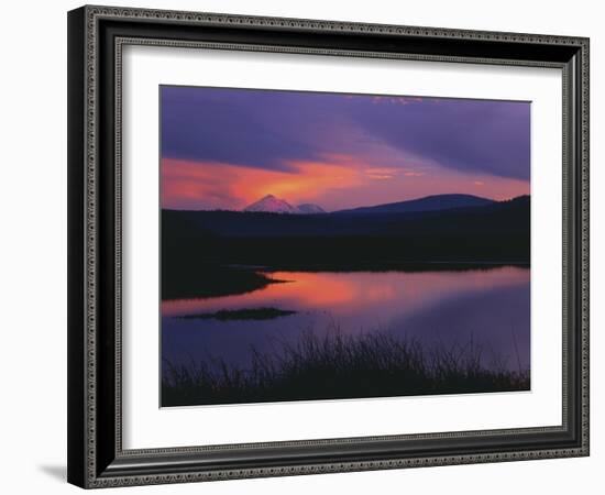 Sunset Reflecting in Upper Klamath Lake with Mt. Shasta, Upper Klamath National Wildlife Refuge-Steve Terrill-Framed Photographic Print