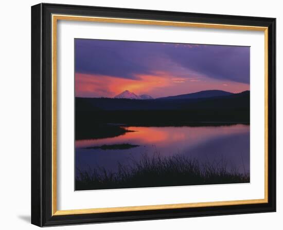 Sunset Reflecting in Upper Klamath Lake with Mt. Shasta, Upper Klamath National Wildlife Refuge-Steve Terrill-Framed Photographic Print