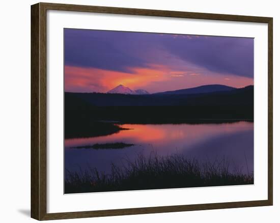 Sunset Reflecting in Upper Klamath Lake with Mt. Shasta, Upper Klamath National Wildlife Refuge-Steve Terrill-Framed Photographic Print