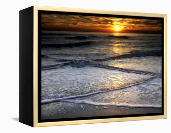 Sunset Reflection on Beach, Cape May, New Jersey, USA-Jay O'brien-Framed Premier Image Canvas