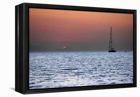 Sunset Sailboat Aegean Sea Santorini Greece-null-Framed Stretched Canvas