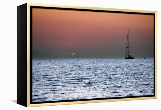 Sunset Sailboat Aegean Sea Santorini Greece-null-Framed Stretched Canvas