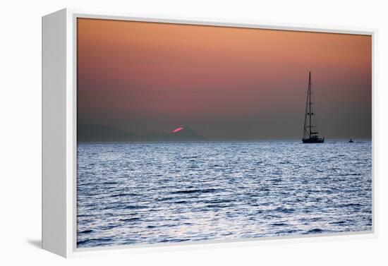 Sunset Sailboat Aegean Sea Santorini Greece-null-Framed Stretched Canvas