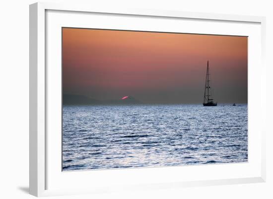 Sunset Sailboat Aegean Sea Santorini Greece-null-Framed Photo