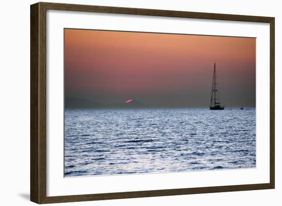 Sunset Sailboat Aegean Sea Santorini Greece-null-Framed Photo