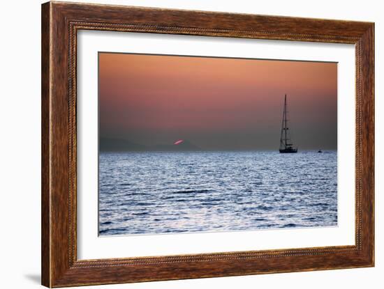 Sunset Sailboat Aegean Sea Santorini Greece-null-Framed Photo