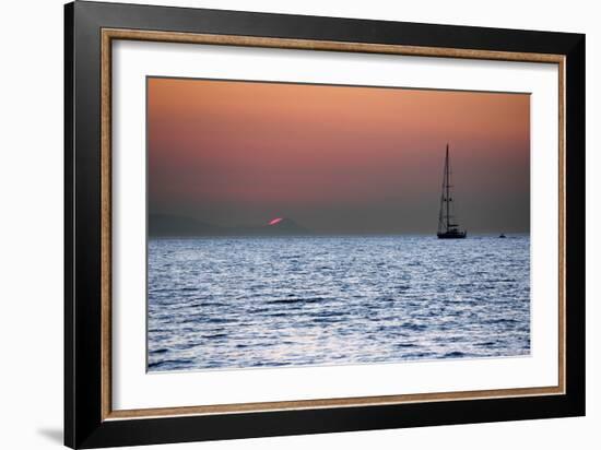 Sunset Sailboat Aegean Sea Santorini Greece-null-Framed Photo