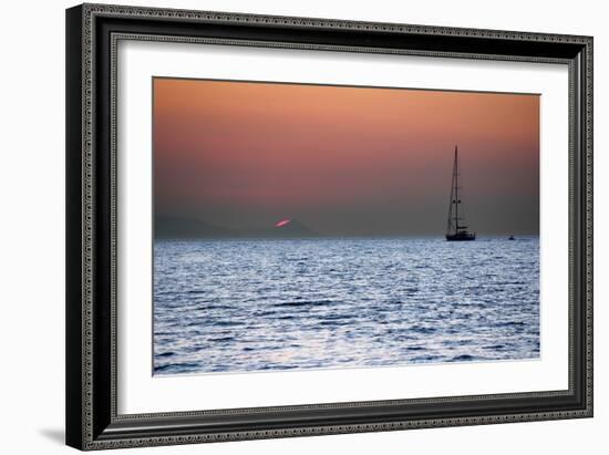 Sunset Sailboat Aegean Sea Santorini Greece-null-Framed Photo