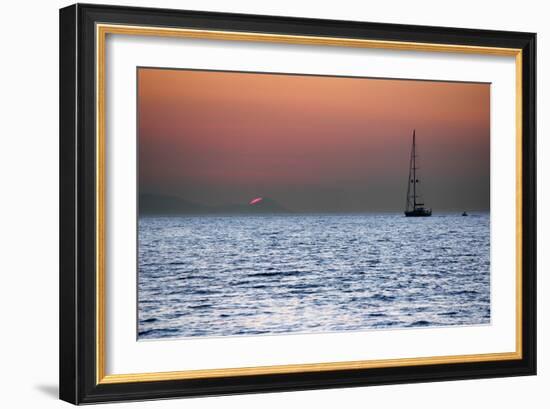 Sunset Sailboat Aegean Sea Santorini Greece-null-Framed Photo