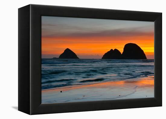 Sunset, Sea Stacks, Oceanside, Oregon, USA-Michel Hersen-Framed Premier Image Canvas