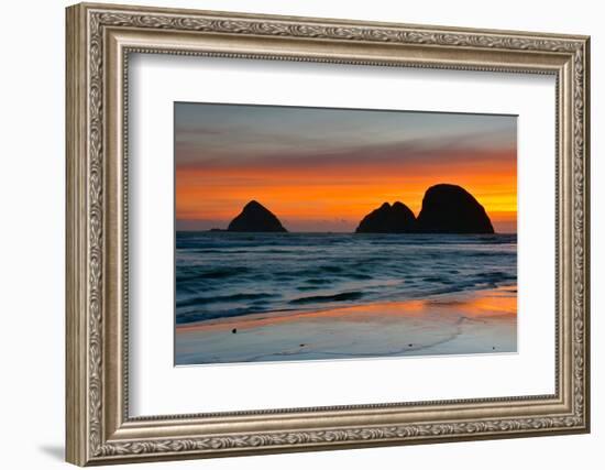 Sunset, Sea Stacks, Oceanside, Oregon, USA-Michel Hersen-Framed Photographic Print