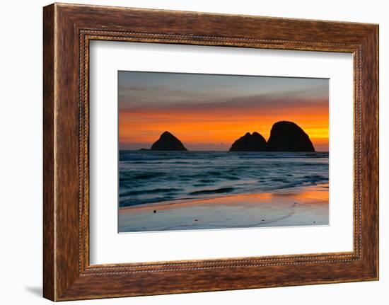 Sunset, Sea Stacks, Oceanside, Oregon, USA-Michel Hersen-Framed Photographic Print
