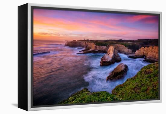 Sunset Seascape at Shark Fin Cove, California Coast, Santa Cruz, Davenport-Vincent James-Framed Premier Image Canvas