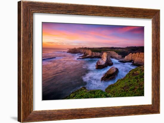 Sunset Seascape at Shark Fin Cove, California Coast, Santa Cruz, Davenport-Vincent James-Framed Photographic Print