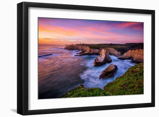 Sunset Seascape at Shark Fin Cove, California Coast, Santa Cruz, Davenport-Vincent James-Framed Photographic Print