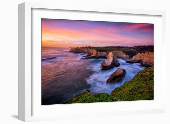 Sunset Seascape at Shark Fin Cove, California Coast, Santa Cruz, Davenport-Vincent James-Framed Photographic Print