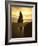 Sunset Silhouettes Seabird Atop Rock Pinnacle, Bandon Beach, Oregon, USA-Steve Terrill-Framed Photographic Print