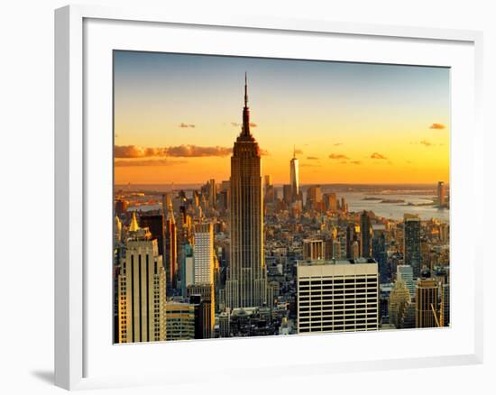 Sunset Skyscraper Landscape, Empire State Building and One World Trade Center, Manhattan, New York-Philippe Hugonnard-Framed Photographic Print