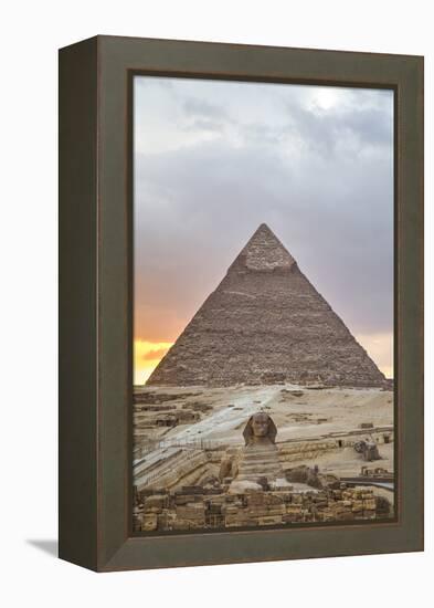 Sunset, Sphinx in Foreground and the Pyramid of Chephren, the Pyramids of Giza-Richard Maschmeyer-Framed Premier Image Canvas