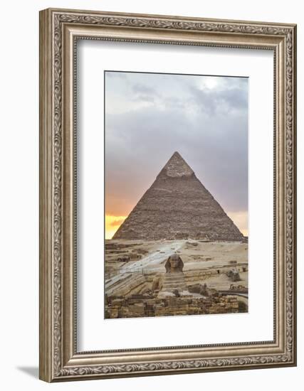 Sunset, Sphinx in Foreground and the Pyramid of Chephren, the Pyramids of Giza-Richard Maschmeyer-Framed Photographic Print