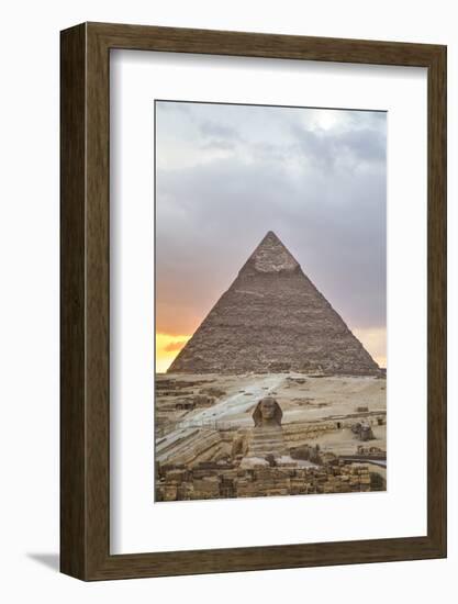 Sunset, Sphinx in Foreground and the Pyramid of Chephren, the Pyramids of Giza-Richard Maschmeyer-Framed Photographic Print