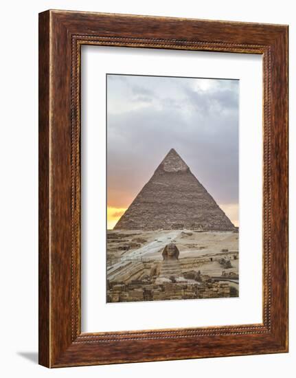 Sunset, Sphinx in Foreground and the Pyramid of Chephren, the Pyramids of Giza-Richard Maschmeyer-Framed Photographic Print