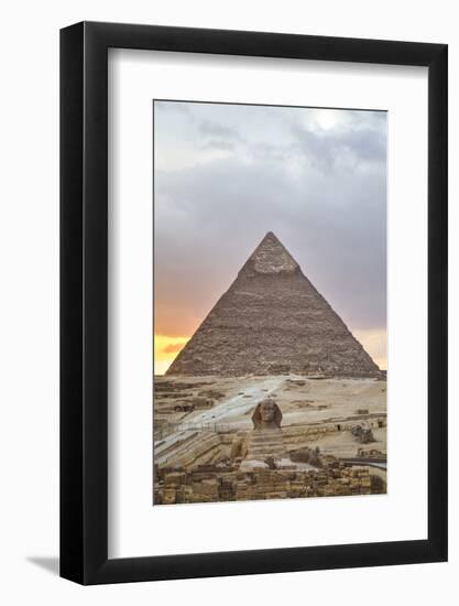 Sunset, Sphinx in Foreground and the Pyramid of Chephren, the Pyramids of Giza-Richard Maschmeyer-Framed Photographic Print