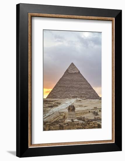 Sunset, Sphinx in Foreground and the Pyramid of Chephren, the Pyramids of Giza-Richard Maschmeyer-Framed Photographic Print