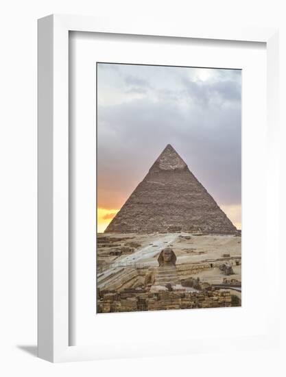 Sunset, Sphinx in Foreground and the Pyramid of Chephren, the Pyramids of Giza-Richard Maschmeyer-Framed Photographic Print