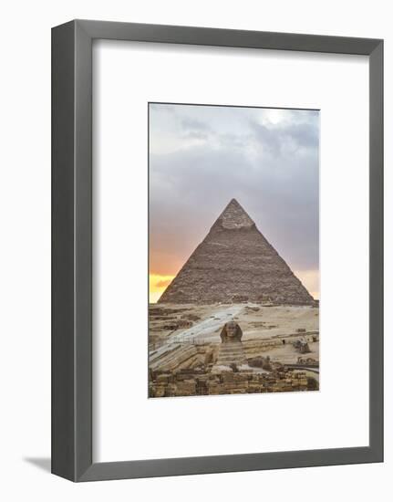 Sunset, Sphinx in Foreground and the Pyramid of Chephren, the Pyramids of Giza-Richard Maschmeyer-Framed Photographic Print