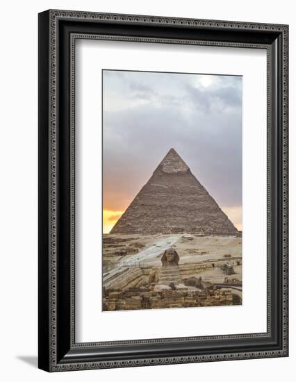 Sunset, Sphinx in Foreground and the Pyramid of Chephren, the Pyramids of Giza-Richard Maschmeyer-Framed Photographic Print