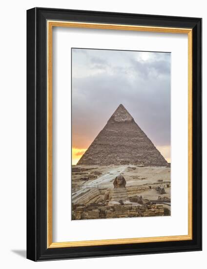 Sunset, Sphinx in Foreground and the Pyramid of Chephren, the Pyramids of Giza-Richard Maschmeyer-Framed Photographic Print