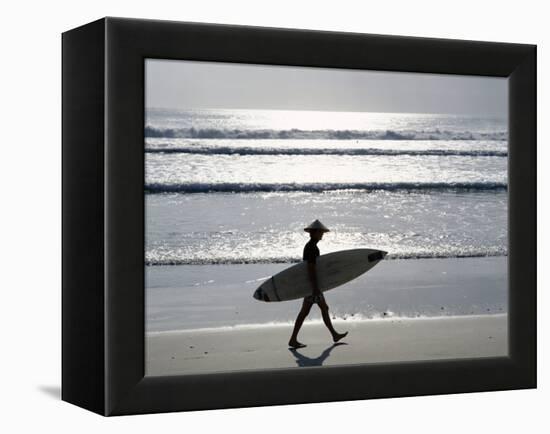 Sunset, Surfer Walking Along Beach, Kuta Beach, Bali, Indonesia-null-Framed Premier Image Canvas