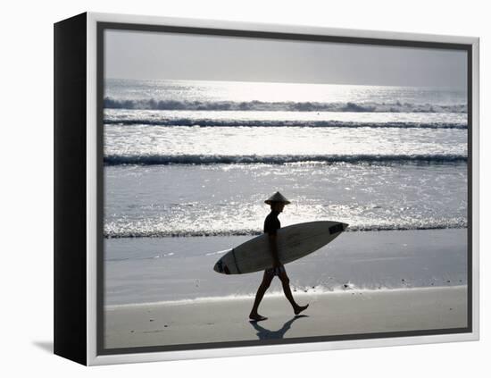 Sunset, Surfer Walking Along Beach, Kuta Beach, Bali, Indonesia-null-Framed Premier Image Canvas